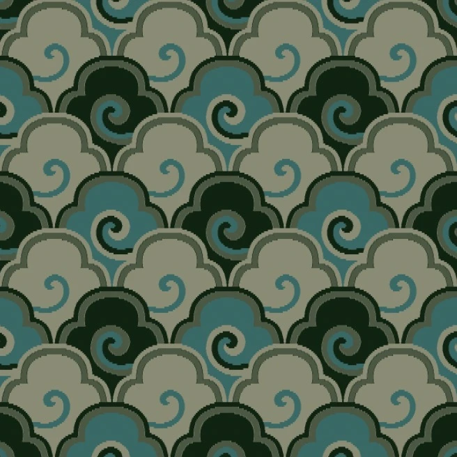 Green and blue cloud-pattern colorway study