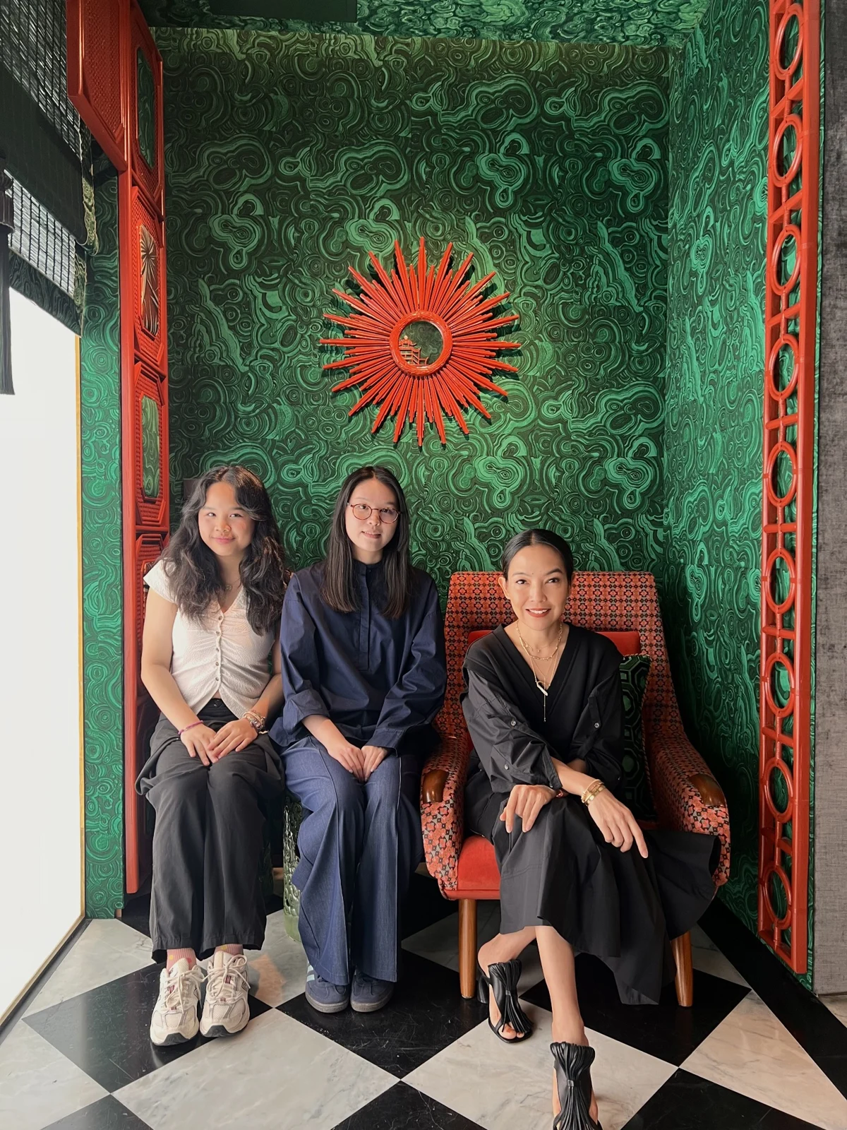A group in a textile display space