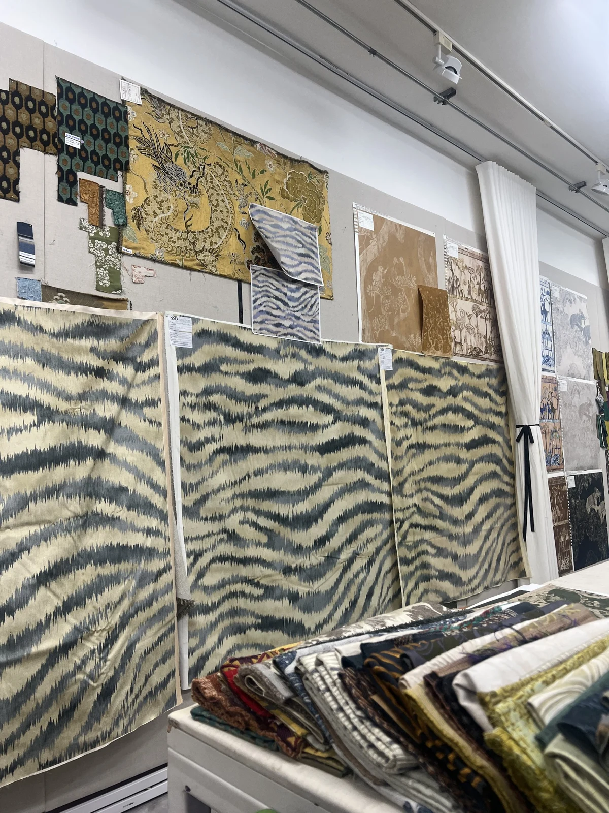 Comparing fabrics in the studio